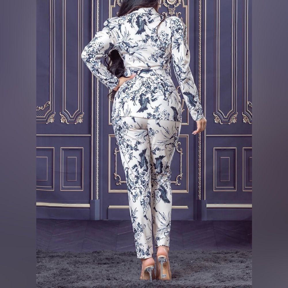 Bird Print Jacket and Cigarette Pants - Picture 12 of 12